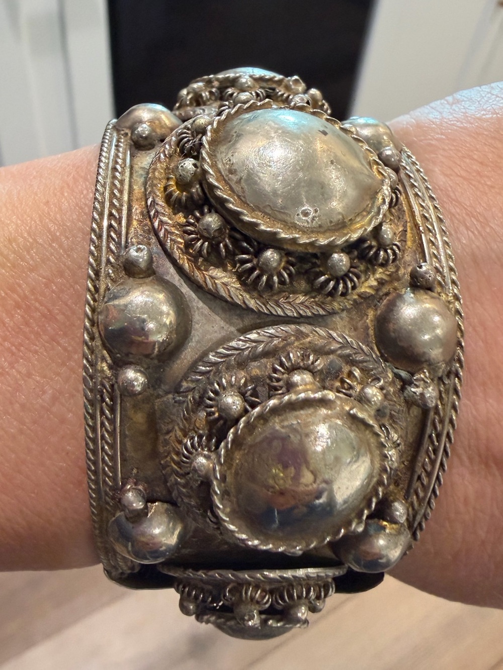Vintage Thailand Sterling Silver Ornate Statement Filagree Cuff Bracelet • 50.8g